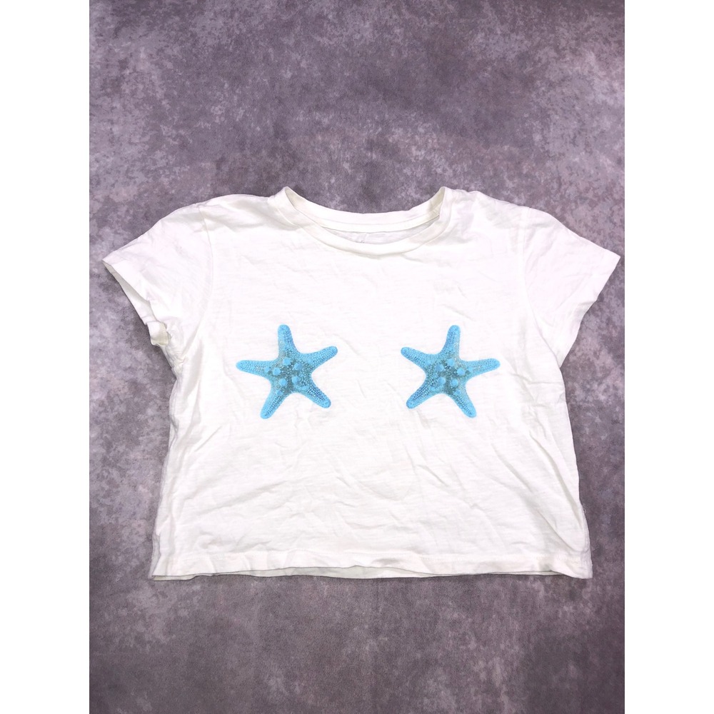 Aerie White Starfish Graphic Crop Top Short Sleeve Cotton Slub Tee Size M